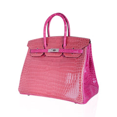 Special Order HSS Birkin 35 Bag Rose Indienne and Fuchsia Porosus Crocodile with Palladium Hardware