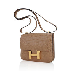 Mini Constance Bag 18 Chai Matte Alligator with Gold Hardware