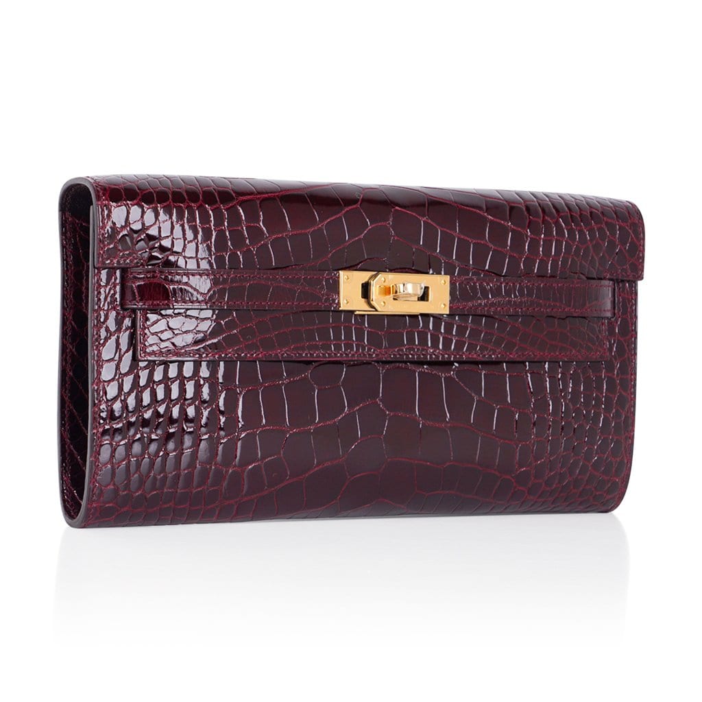 Kelly Classique To Go Wallet Bordeaux Alligator Gold Hardware New w/Box