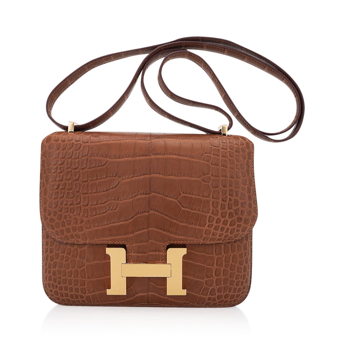 Mini Constance 18 Mirror Bag Gold Matte Alligator with Gold Hardware