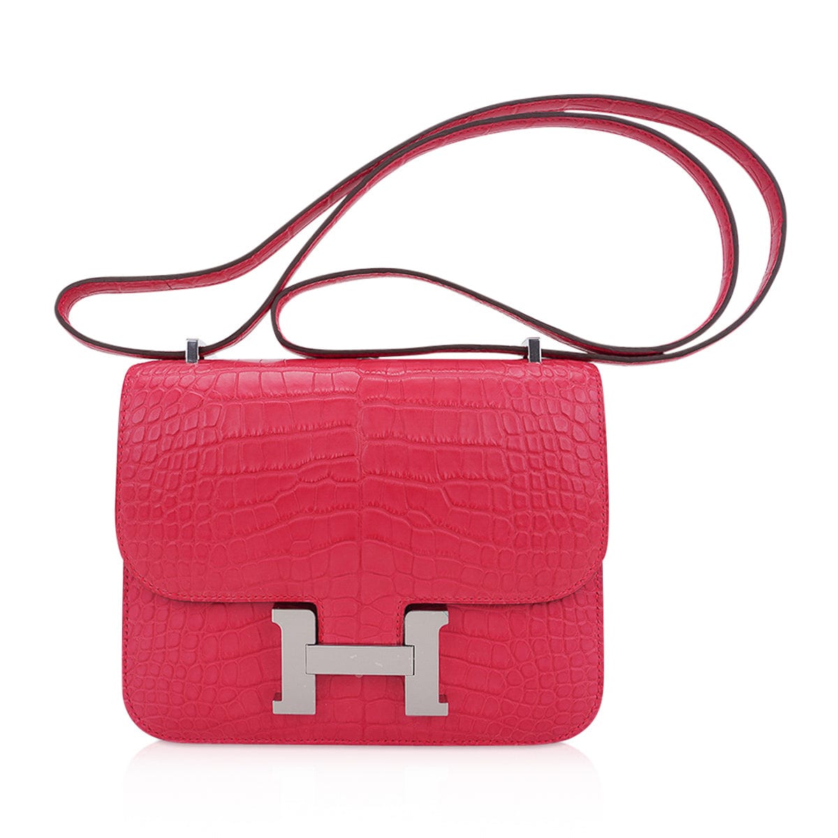 Mini Constance 18 Rose Extreme Matte Alligator Bag with Palladium Hardware