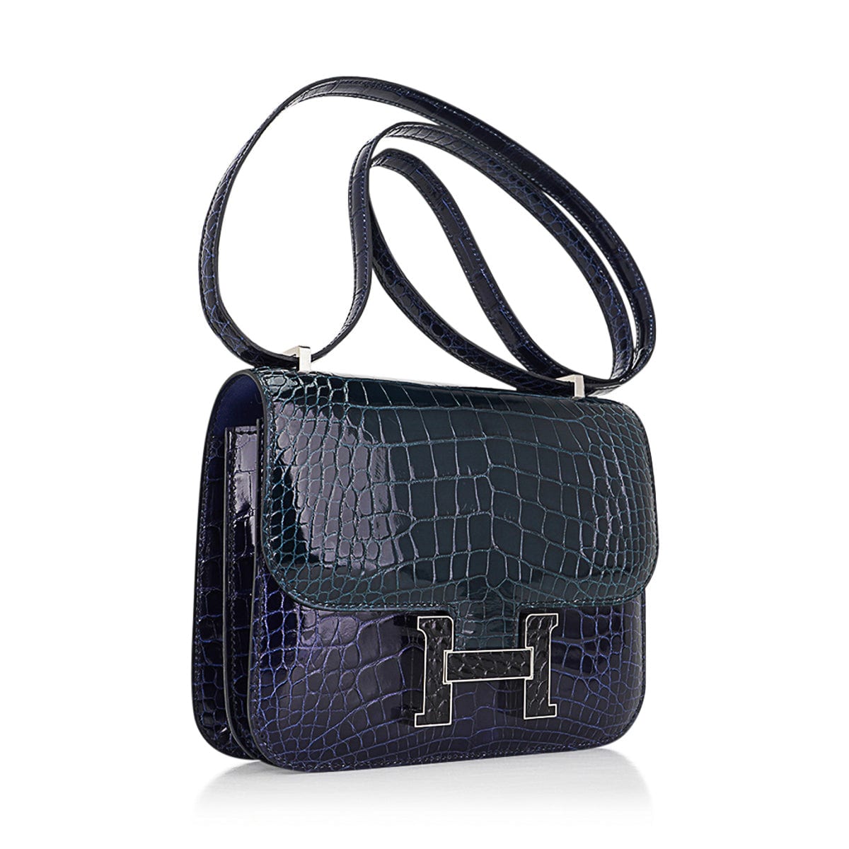 Mini Constance 18 Bag Tri-Color Blue Sapphire, Vert Rousseau, & Black Alligator with Palladium Hardware