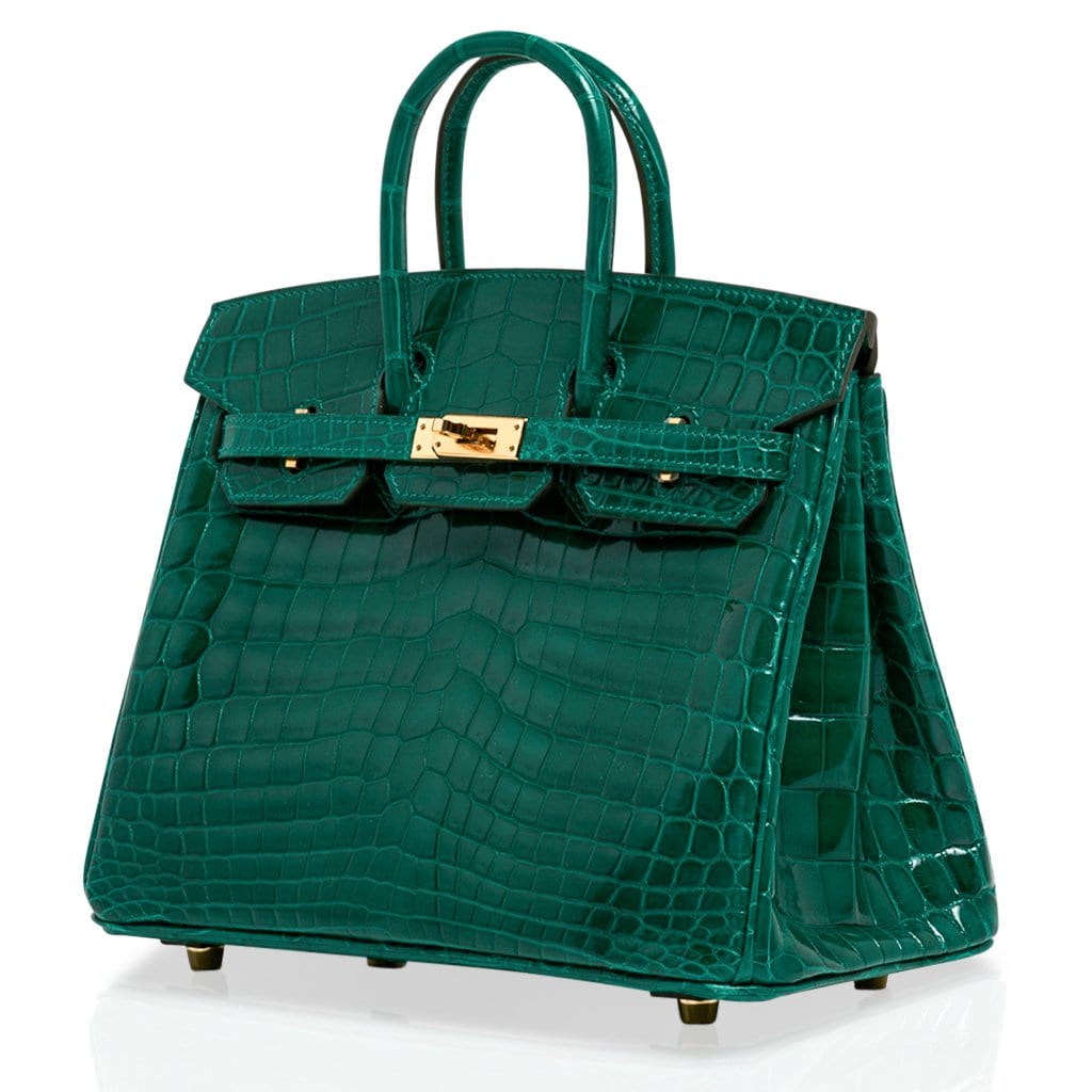 Birkin 25 Bag Emerald Crocodile Gold Hardware