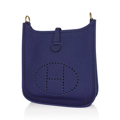 TPM Evelyne Mini Bag Blue Sapphire Blue Indigo Strap Clemence Leather with Gold Hardware