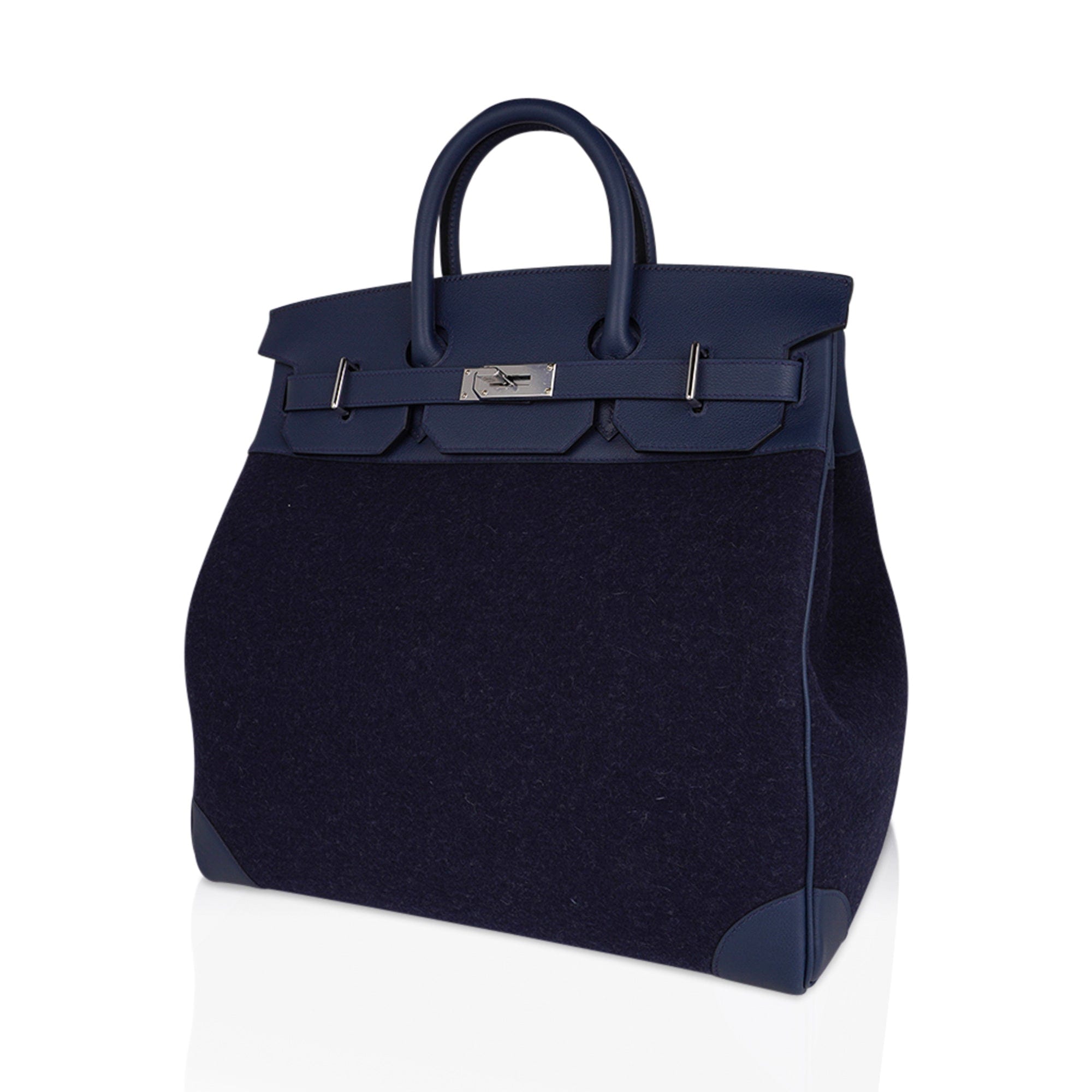 HAC Birkin 40 Bag Blue Nuit Feutre and Blue de Malte Evercolor Leather with Palladium Hardware