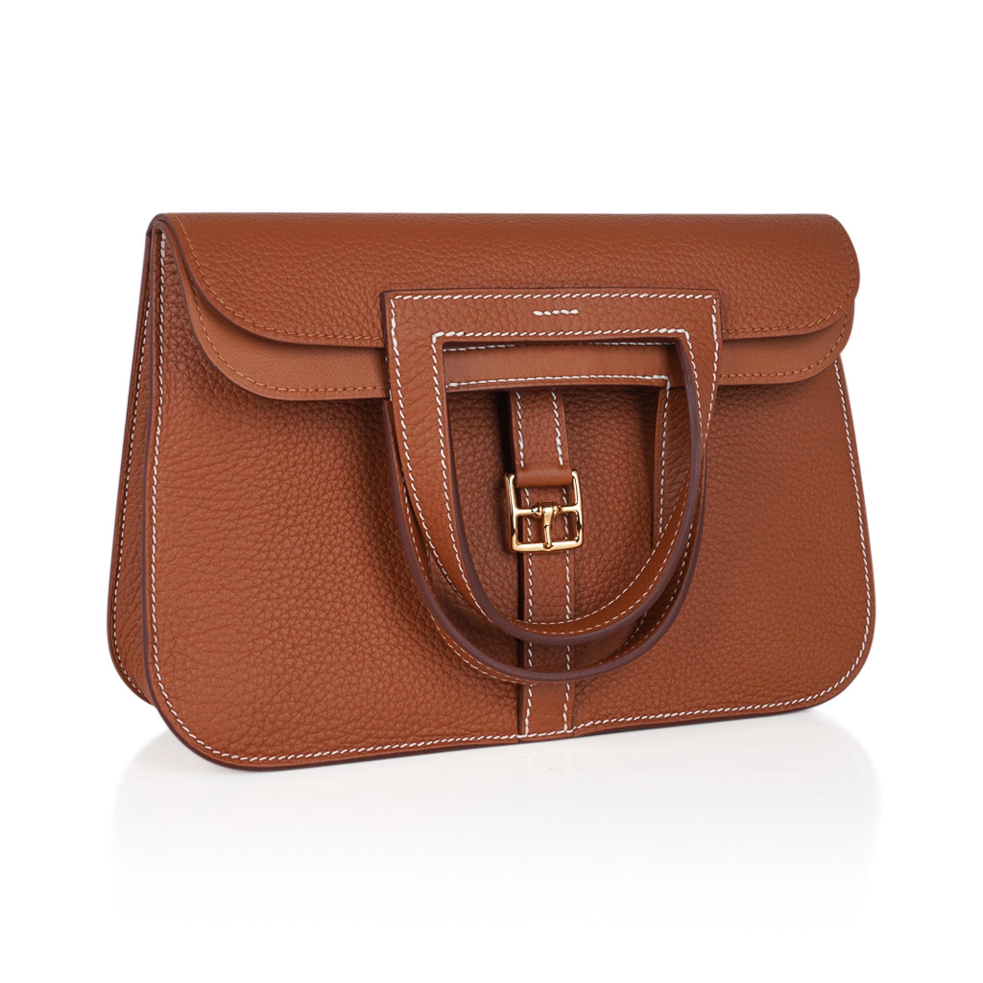 Halzan 25 Bag Gold w/ Gold Hardware Clemence Leather New w/Box