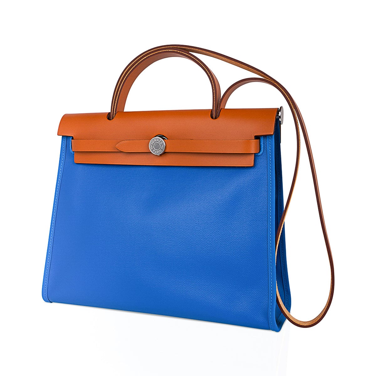 Herbag Zip 31 Bag Blue Frida Berline Canvas Vache Naturelle Leather with Palladium Hardware