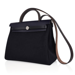 Herbag Zip 31 Bag Black Canvas & Blue Indigo Vache Hunter Leather with Palladium Hardware