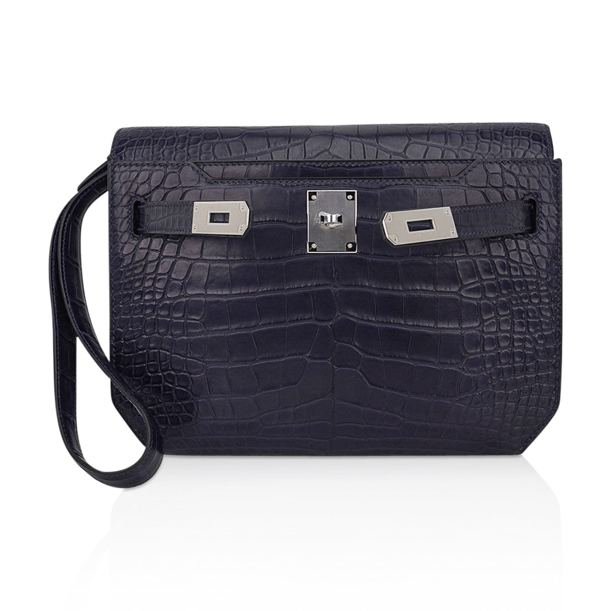 Kelly Depeches 25 Pouch Blue Indigo Matte Alligator with Palladium Hardware