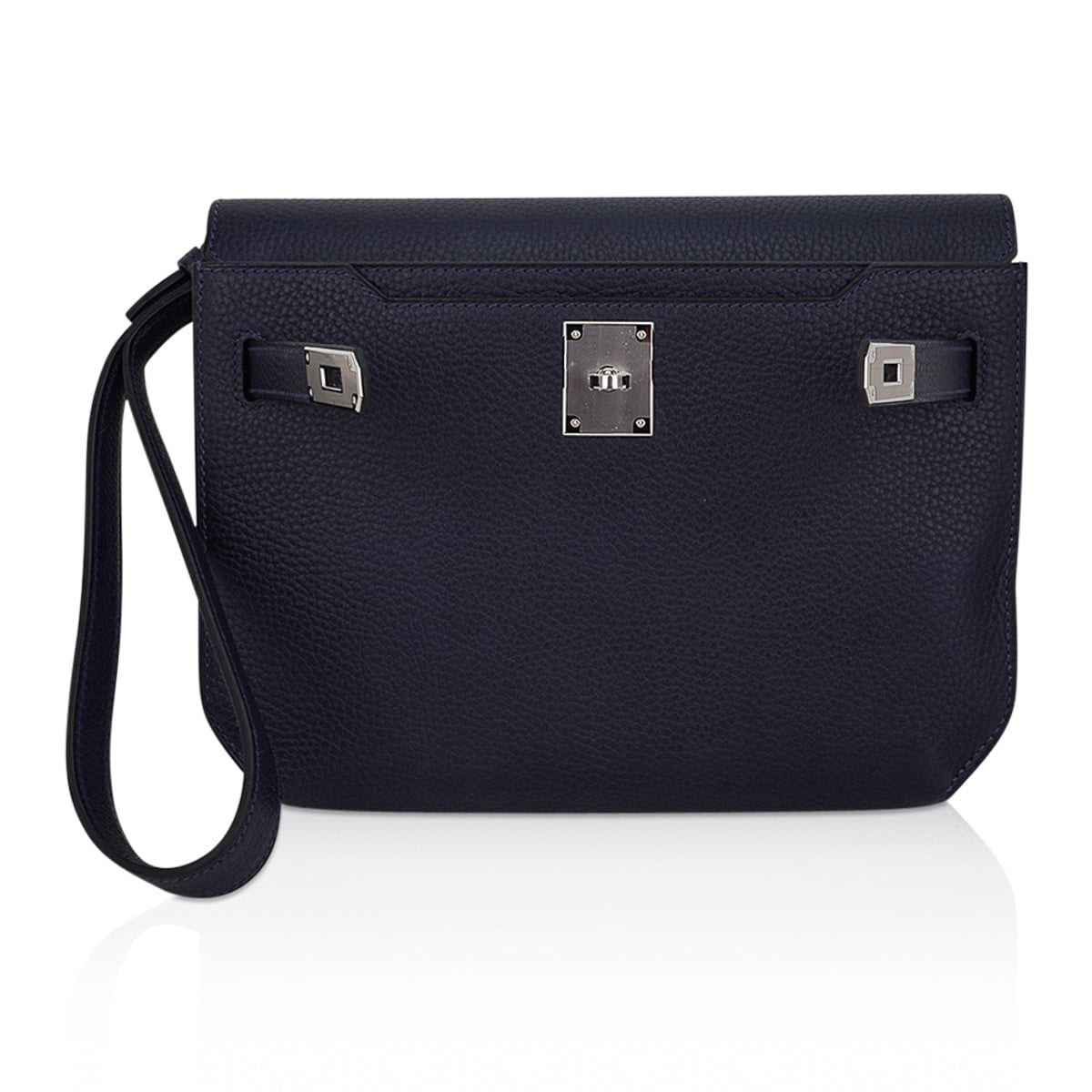 Kelly Depeches 25 Pouch Blue Ocean Galop D’Vache Leather with Palladium Hardware
