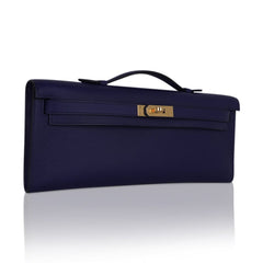 Kelly Cut Bag Blue Encre Swift with Gold Hardware