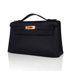 Kelly Pochette Bag Black Rose Gold Hardware Clutch