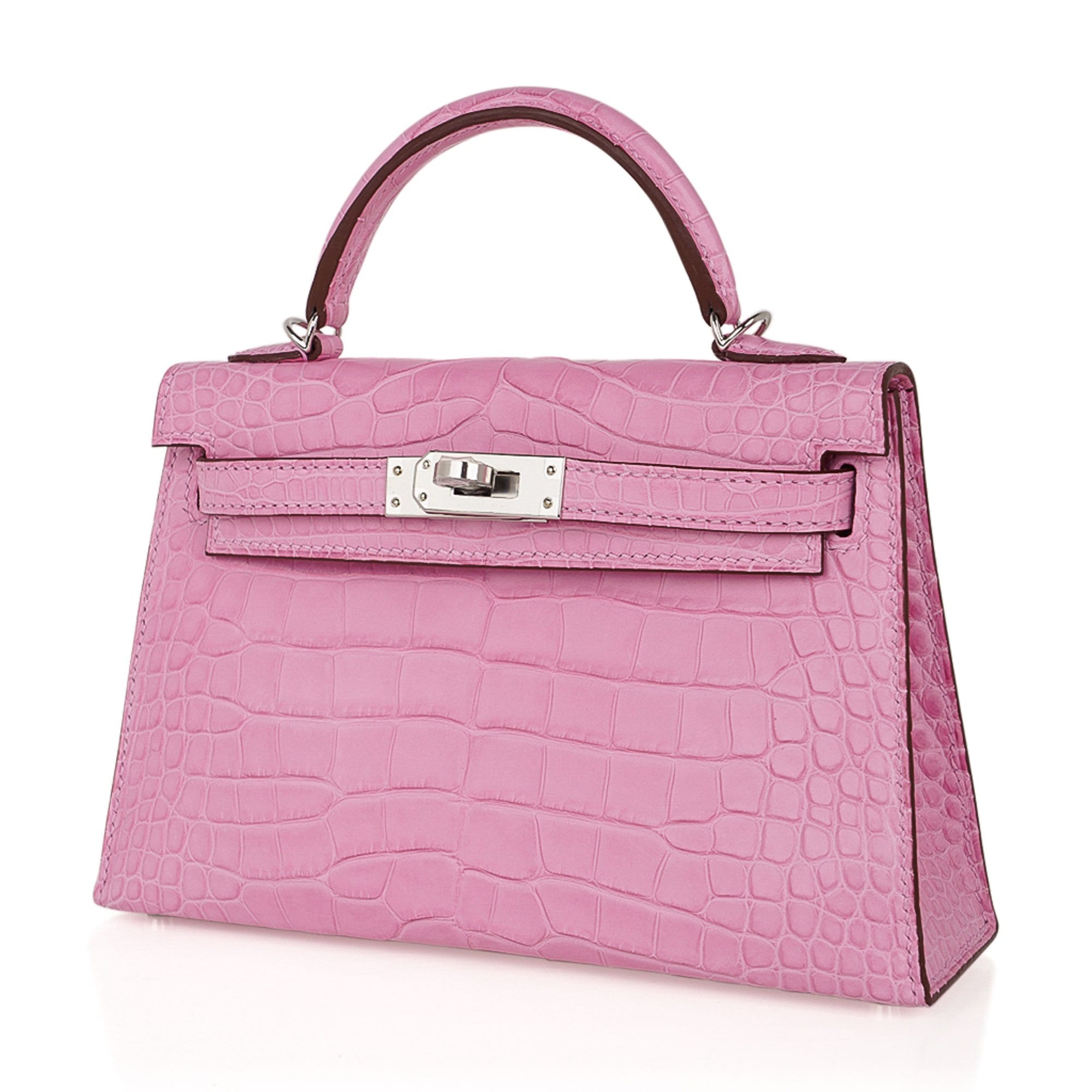 Kelly 20 Mini Sellier Bag 5P Pink Matte Alligator Palladium Limited Edition