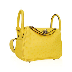 Mini Lindy 20 Bag Jaune Citron Ostrich Boreal with Palladium Hardware