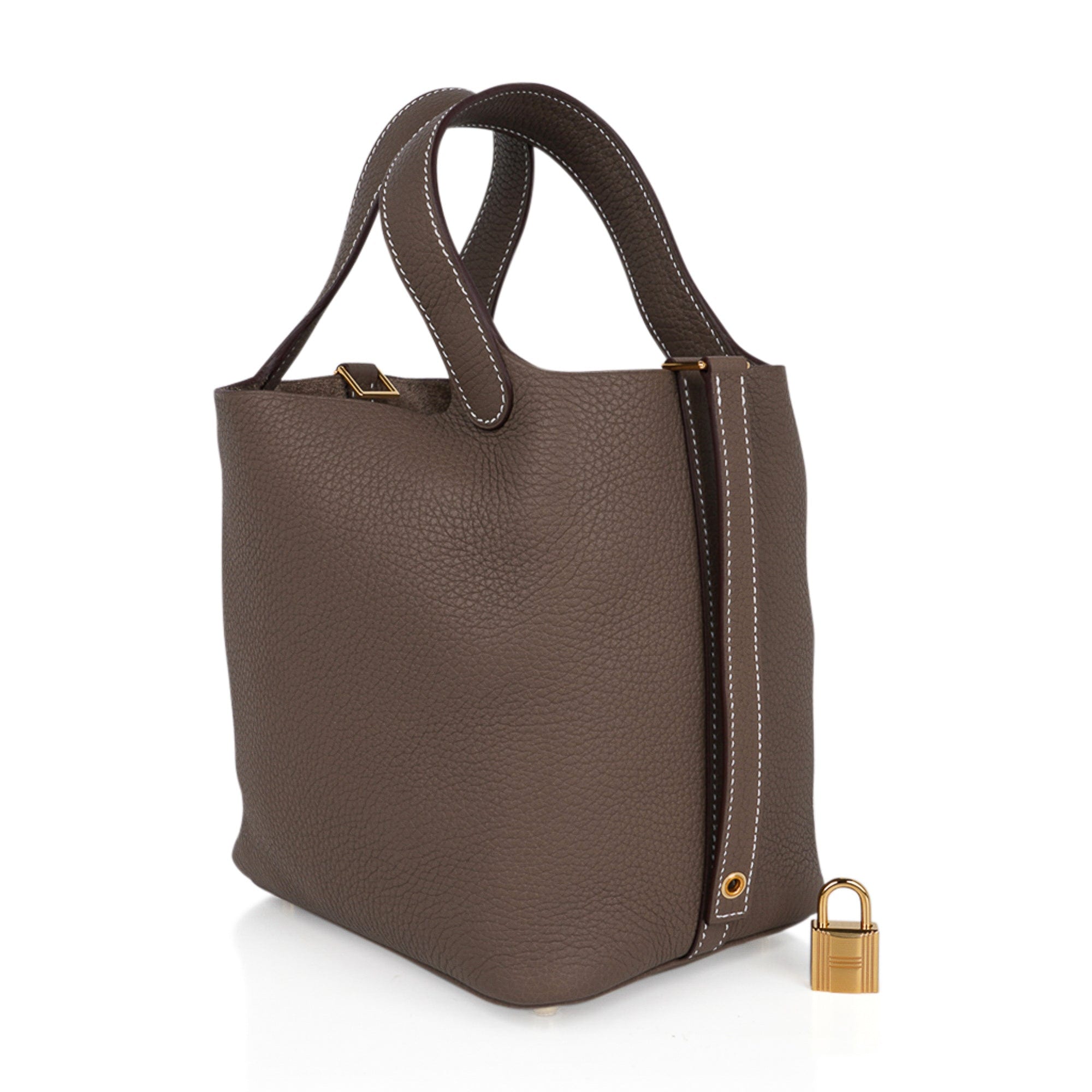 Picotin Lock 18 Etoupe Gold Hardware Clemence Leather