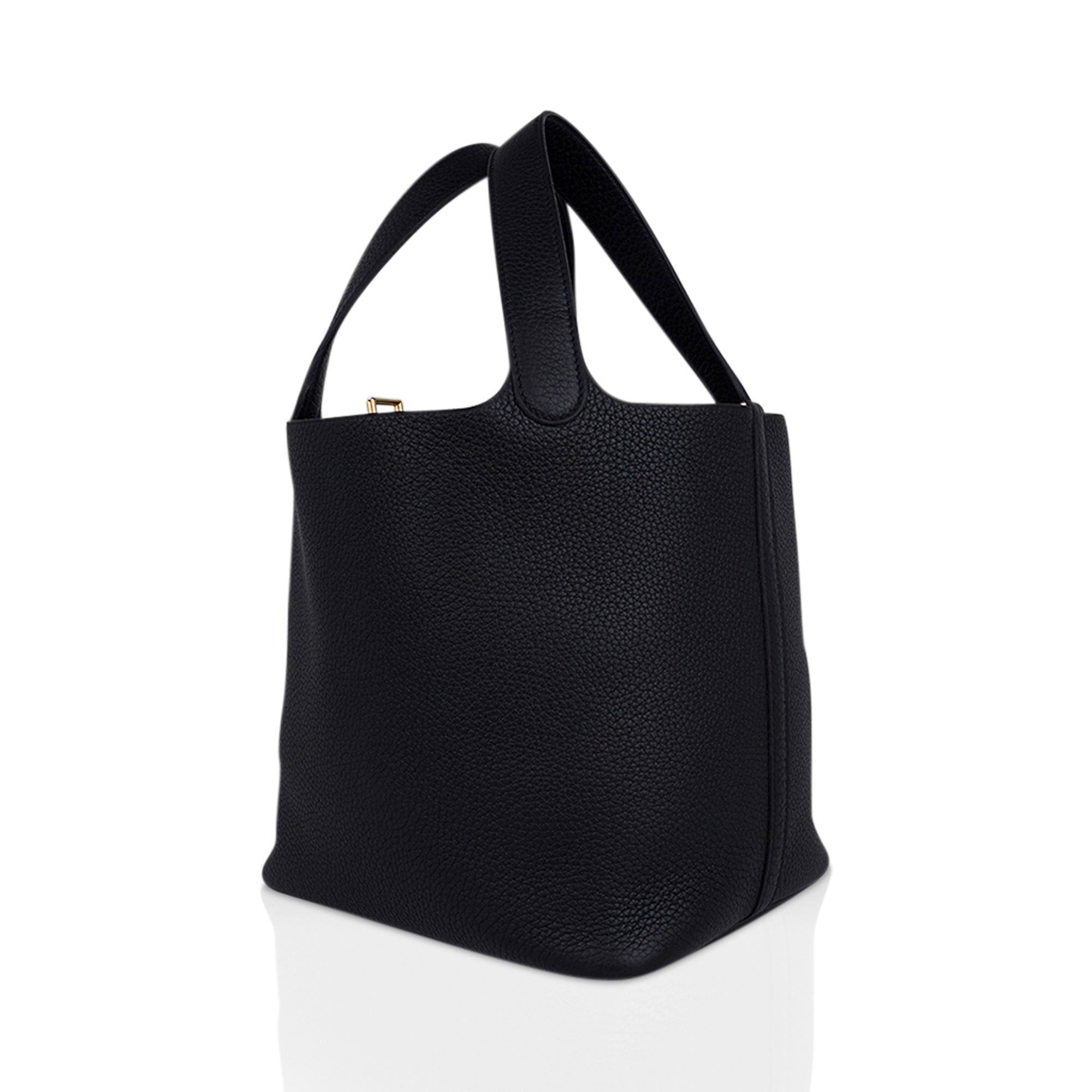 Picotin Lock 22 Bag Black Tote Clemence Gold Hardware