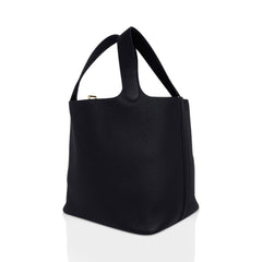 Picotin Lock 22 Bag Black Tote Clemence Gold Hardware