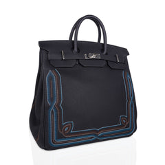 Limited Edition HAC Western Birkin 40 Bag Runway Embroidered Black Togo Leather with Palladium Hardware