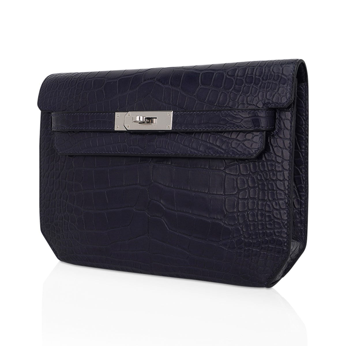 Kelly Depeches 25 Pouch Blue Indigo Matte Alligator with Palladium Hardware