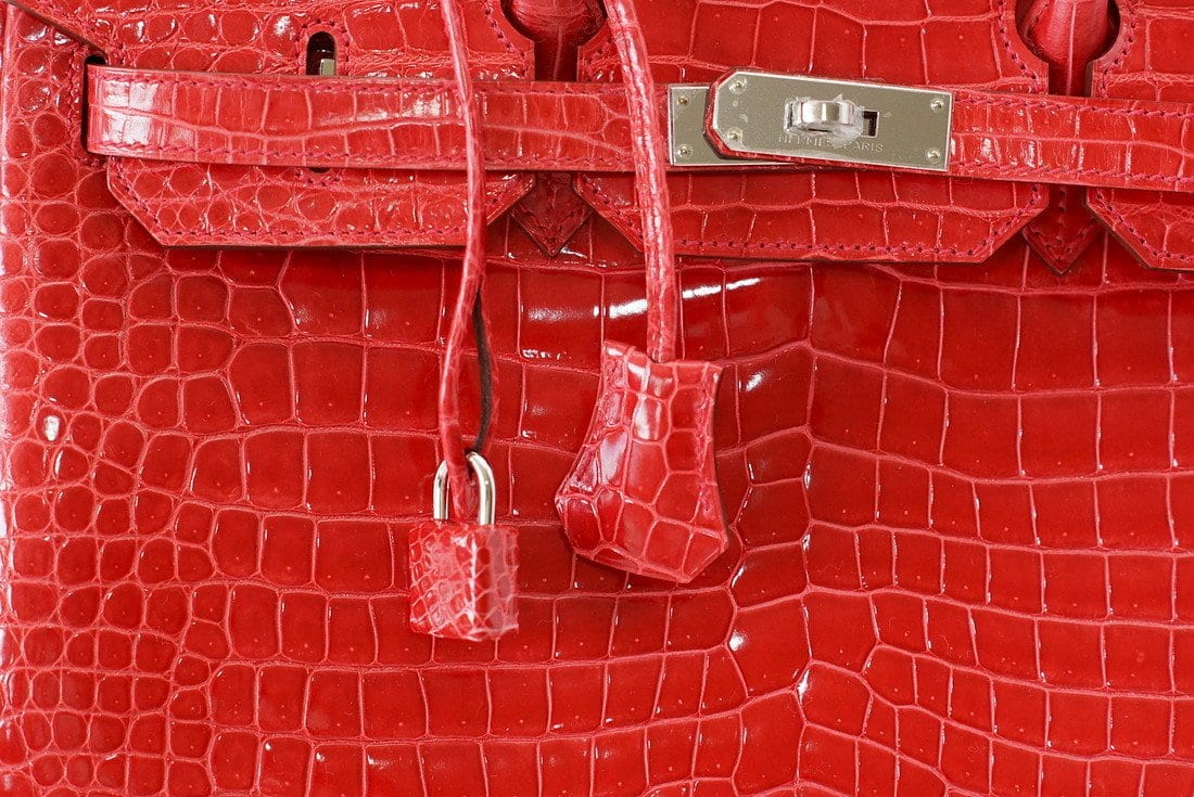 Birkin 35 Bag Porosus Crocodile Bougainvillea Palladium