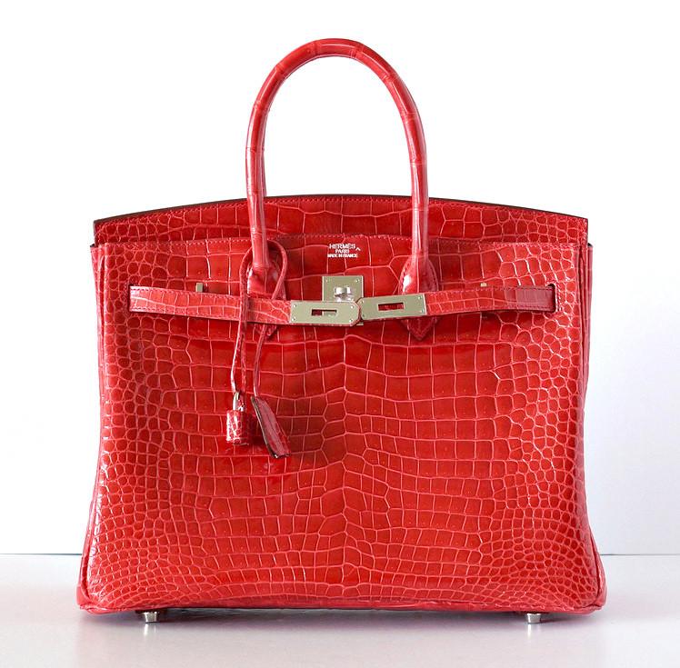 Birkin 35 Bag Porosus Crocodile Bougainvillea Palladium