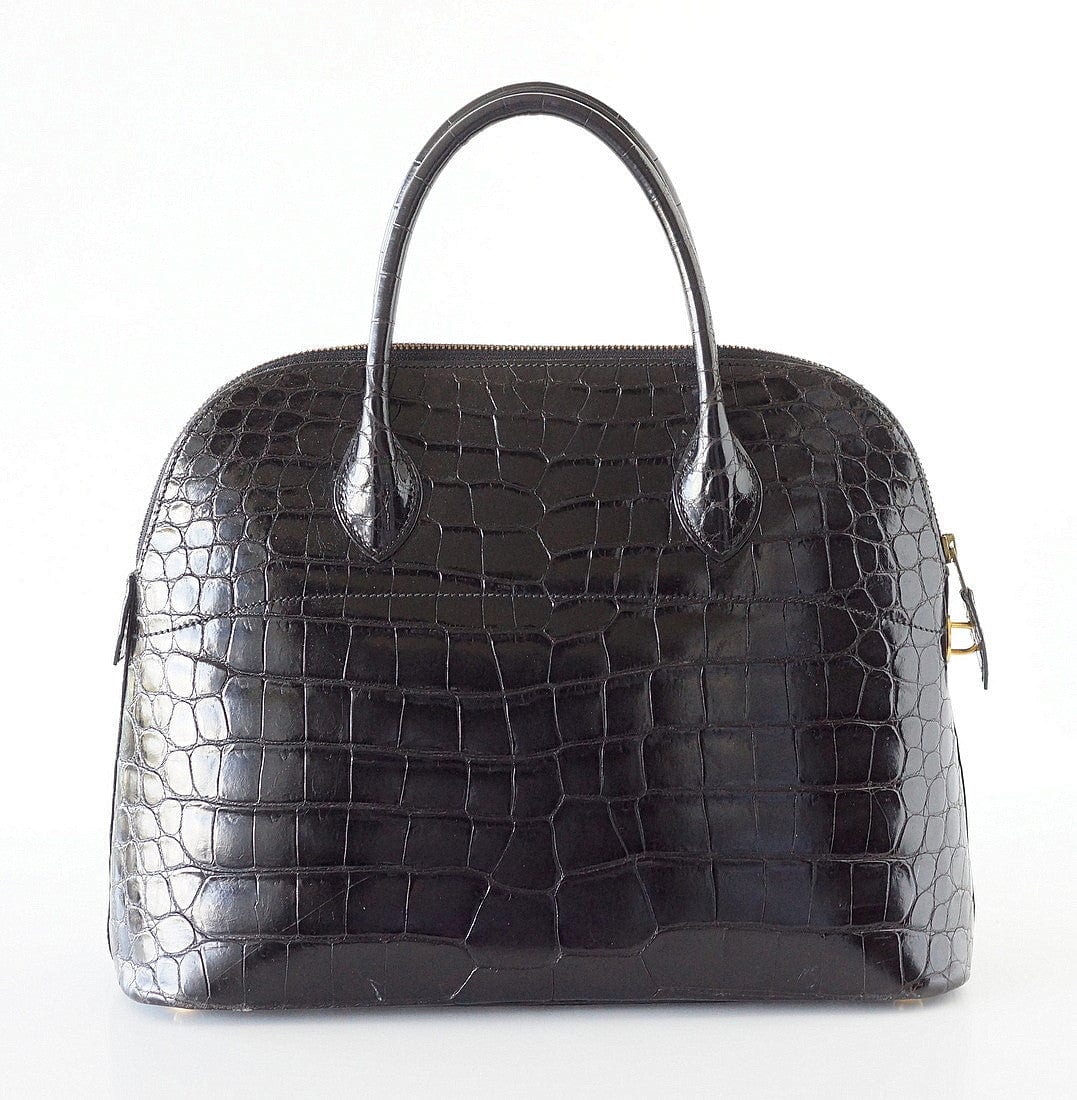 Vintage 37 Bag Bolide  Black Porosus Crocodile Gold Hardware