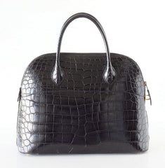 Vintage 37 Bag Bolide  Black Porosus Crocodile Gold Hardware