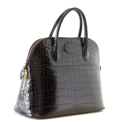 Vintage 37 Bag Bolide  Black Porosus Crocodile Gold Hardware