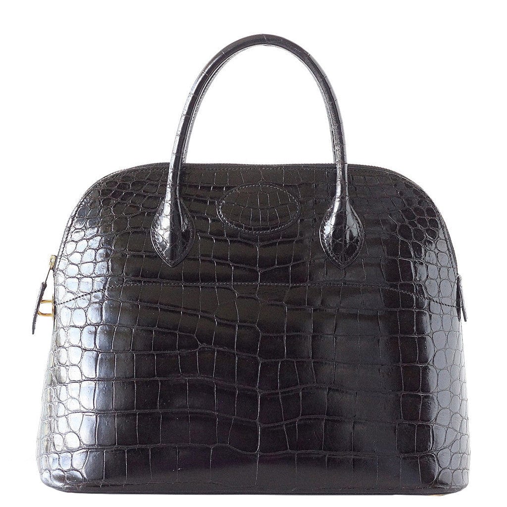 Vintage 37 Bag Bolide  Black Porosus Crocodile Gold Hardware