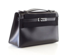 Kelly Pochette Clutch Bag Limited Edition So Black Box Leather Very Rare