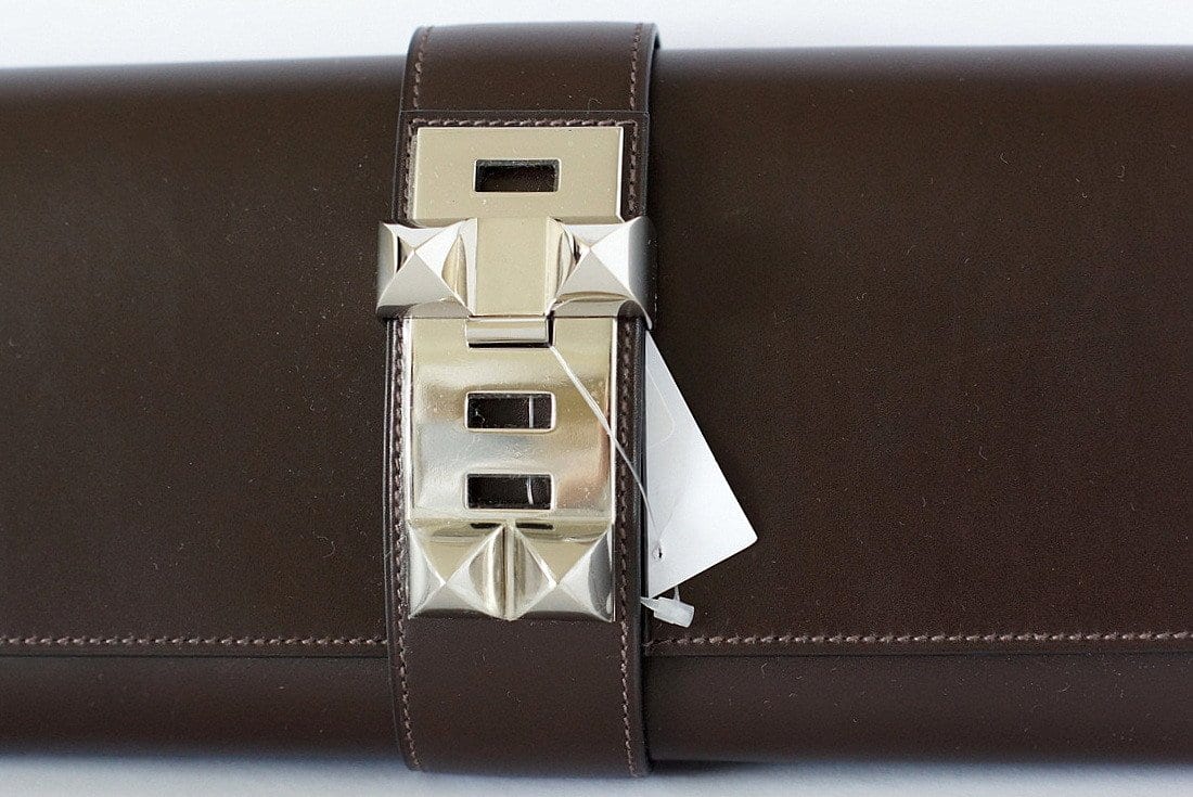 Medor Clutch Bag Chocolate Box Leather Palladium
