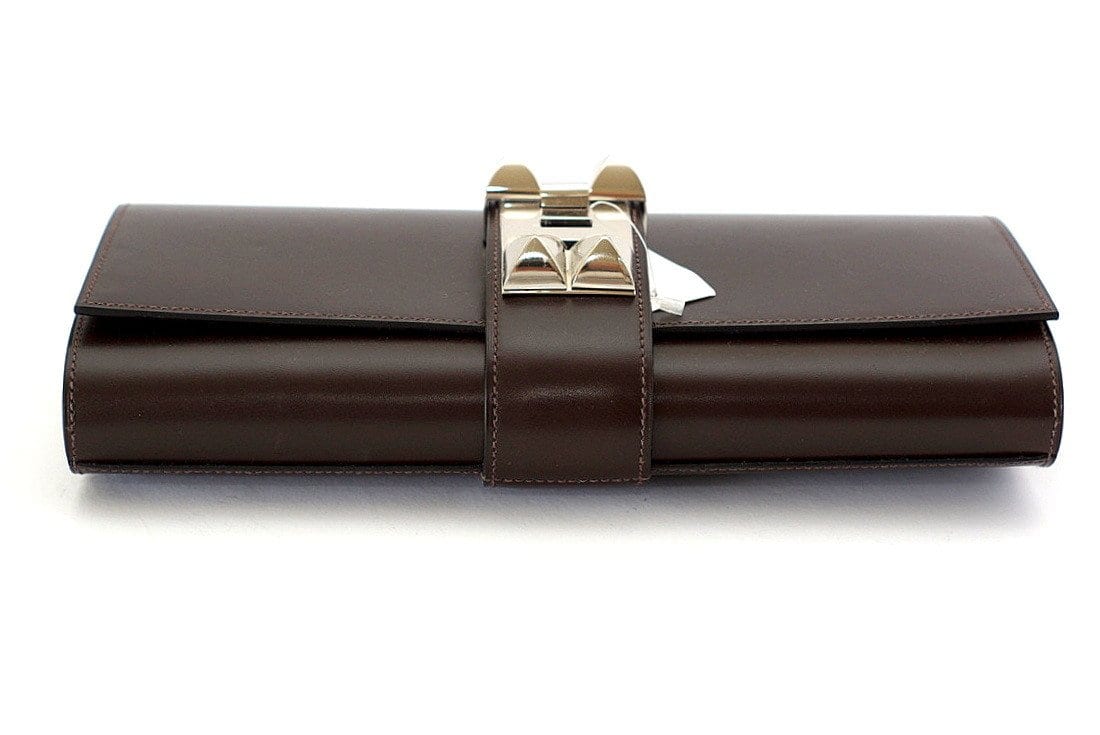 Medor Clutch Bag Chocolate Box Leather Palladium