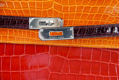 Kelly 35 Bag Tri Color Horseshoe Porosus Crocodile Palladium