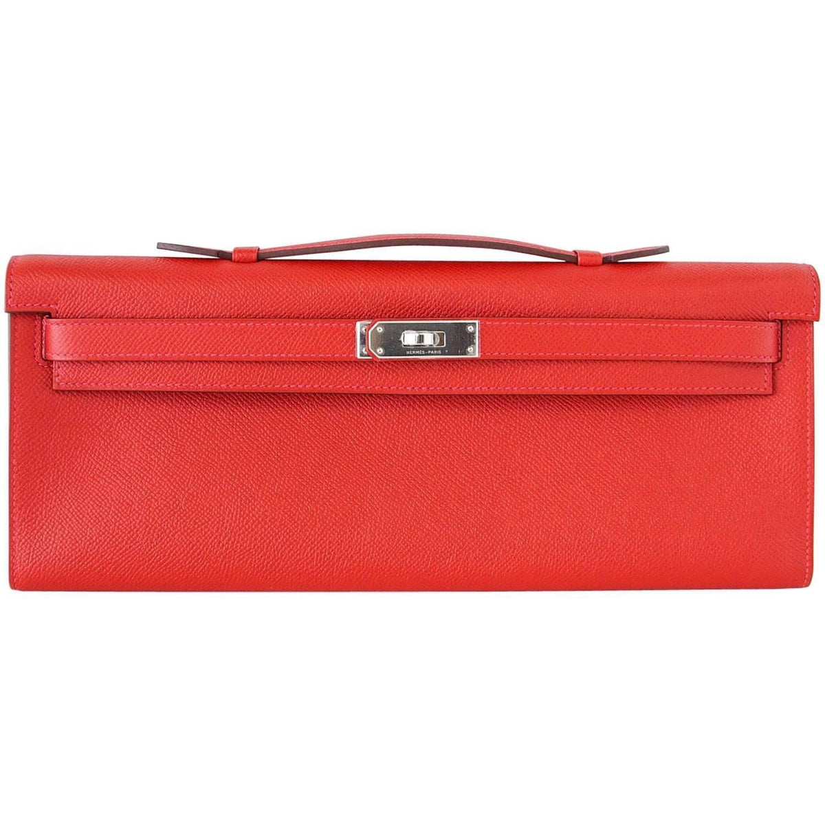 Kelly Cut Bag Clutch Rouge Casaque Epsom Palladium