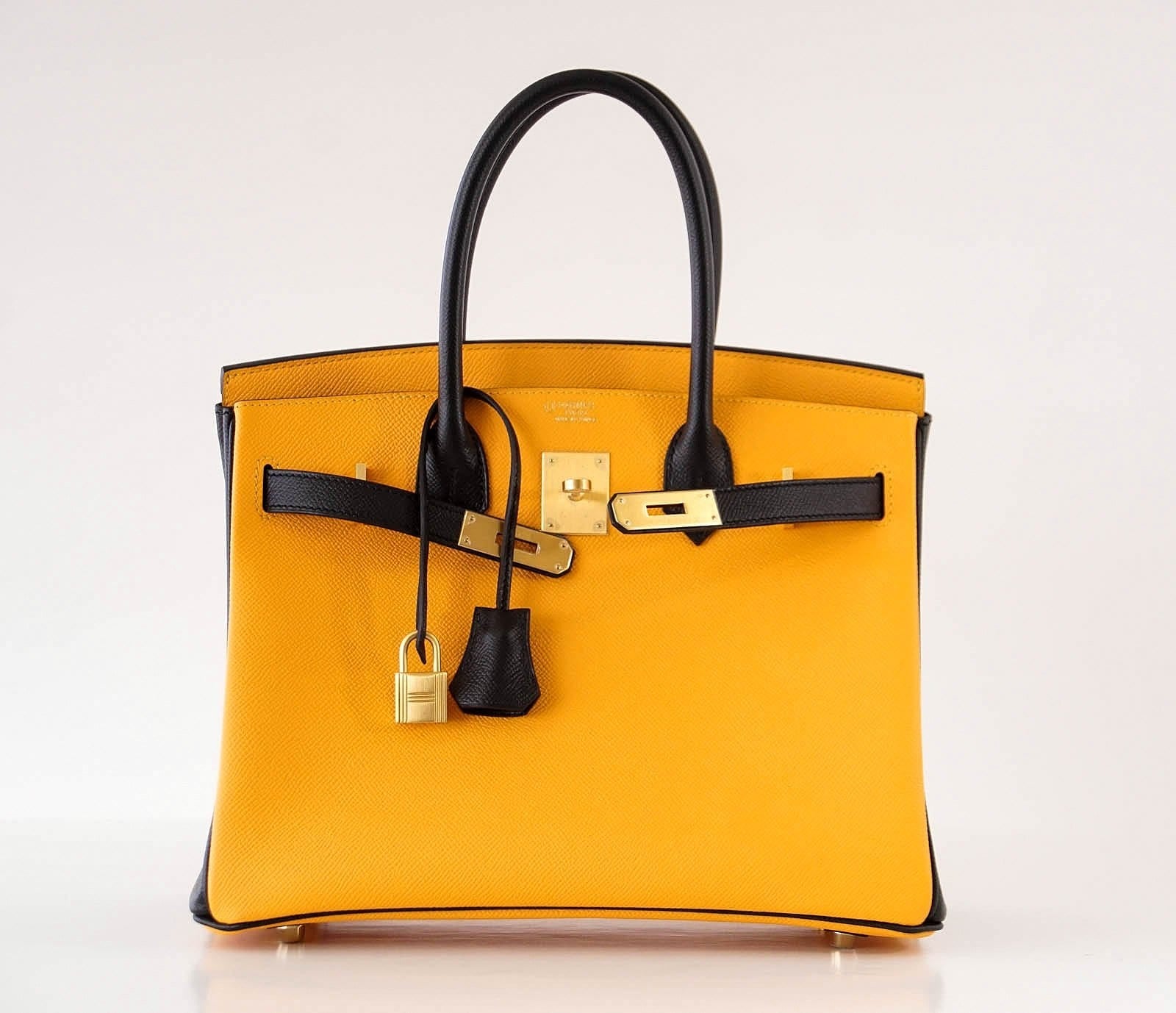 Birkin 30 Bag HSS Bi-Color Jaune  Black Brushed Gold Epsom