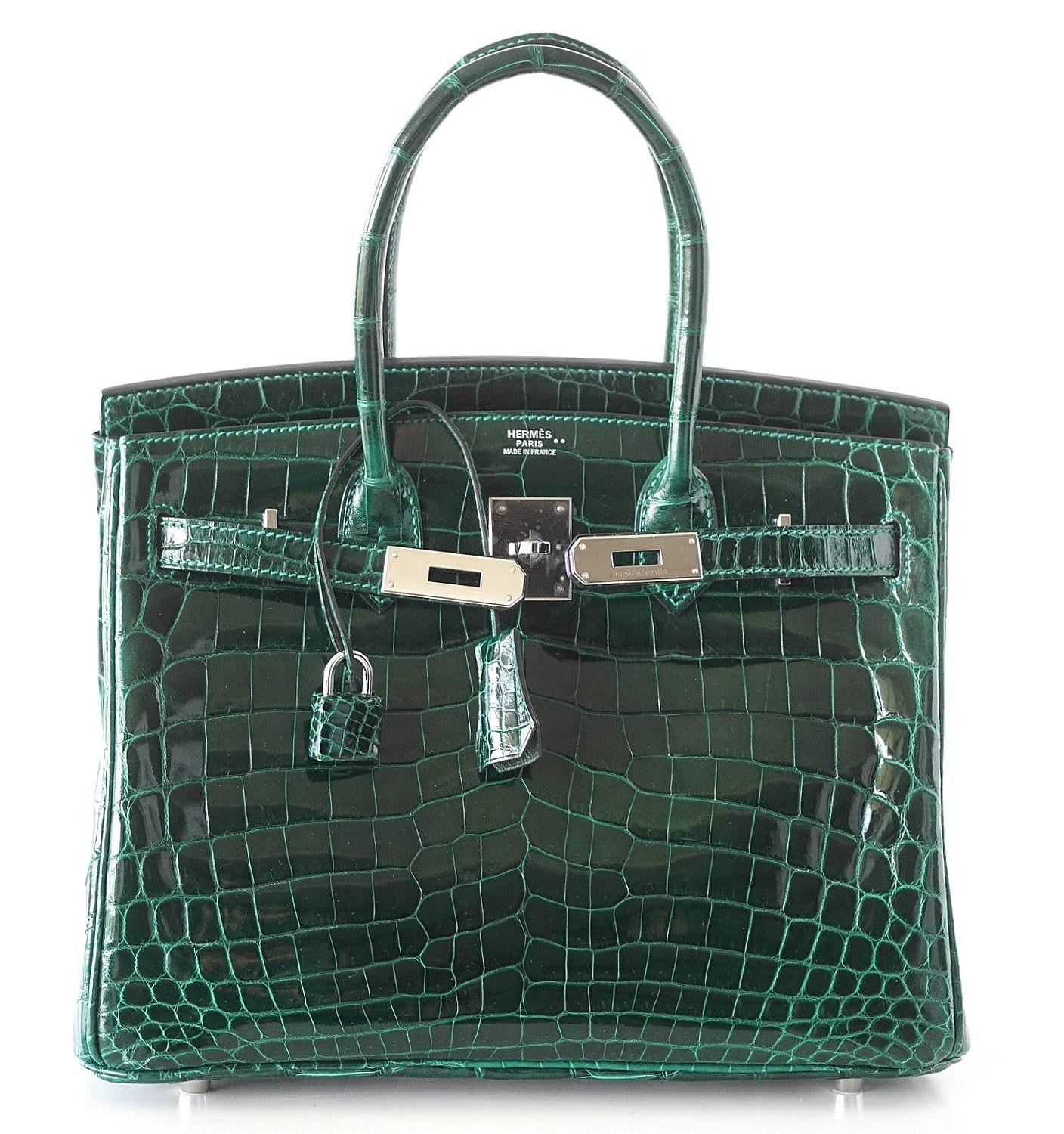 Birkin 30 Bag Emeraude Emerald Porosus Crocodile Palladium