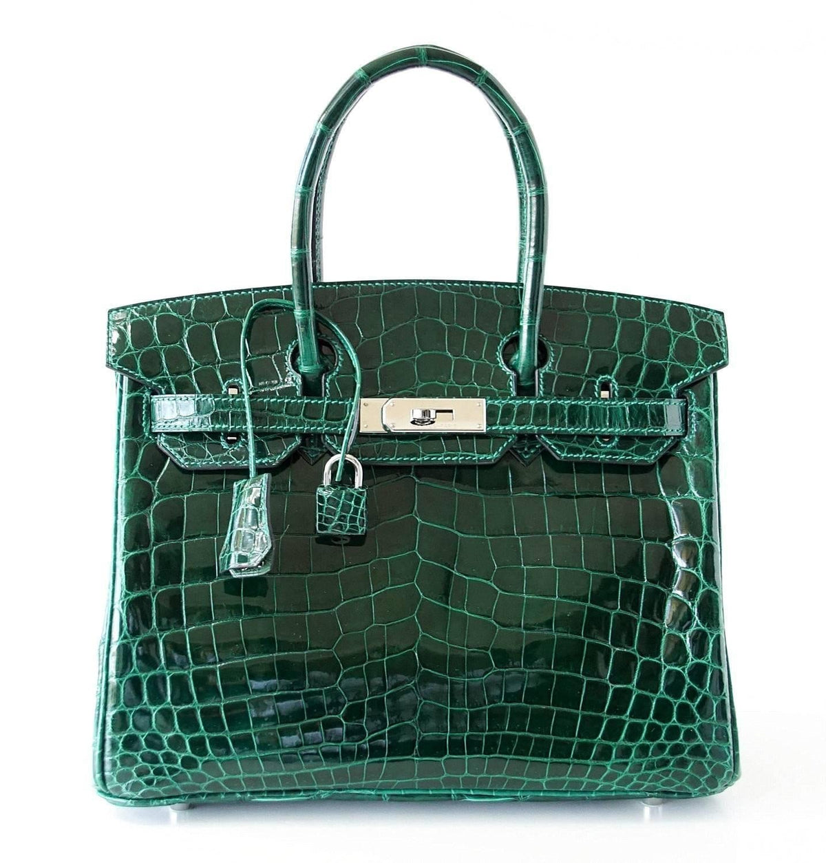 Birkin 30 Bag Emeraude Emerald Porosus Crocodile Palladium