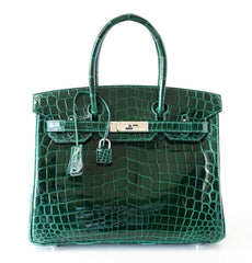 Birkin 30 Bag Emeraude Emerald Porosus Crocodile Palladium