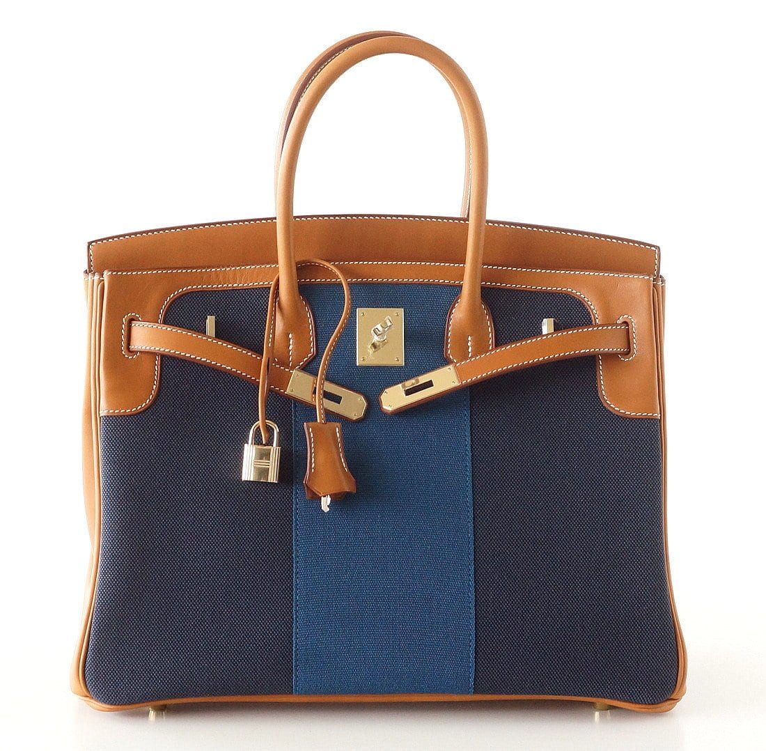 Birkin 35 Bag Blue Flag Toile Barenia Leather Permabrass Limited Edition