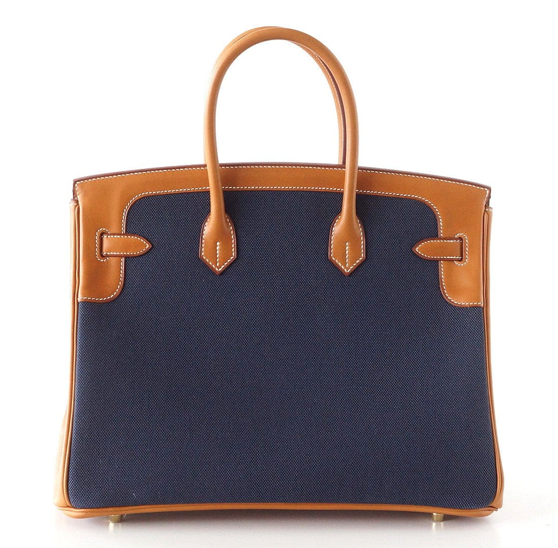 Birkin 35 Bag Blue Flag Toile Barenia Leather Permabrass Limited Edition