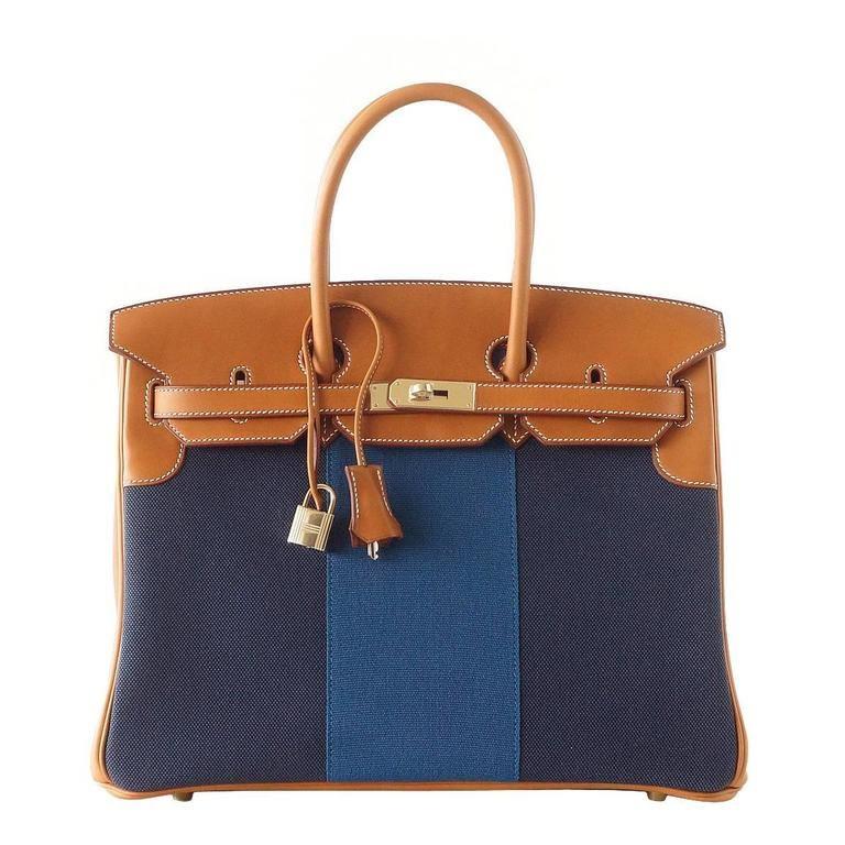 Birkin 35 Bag Blue Flag Toile Barenia Leather Permabrass Limited Edition