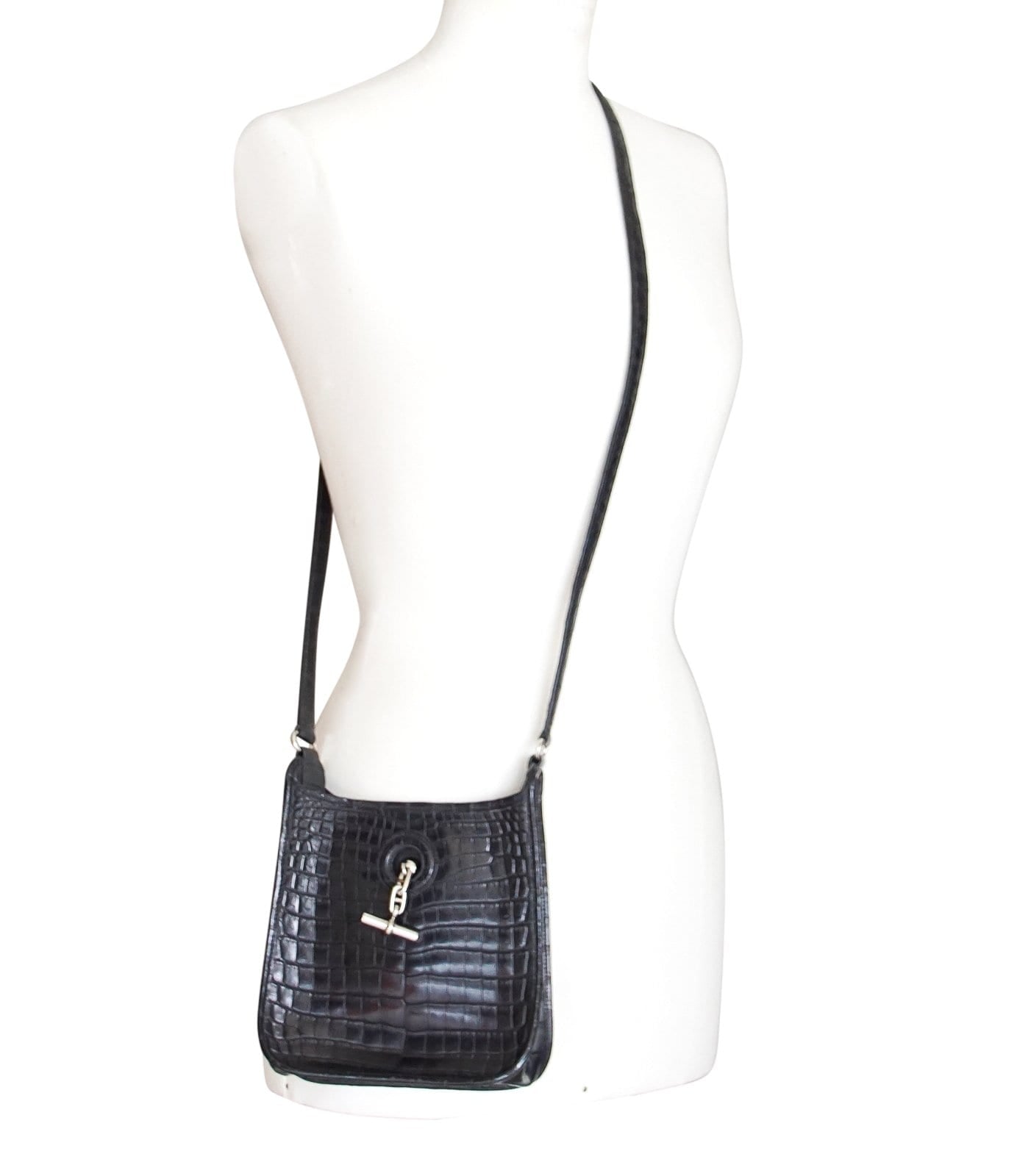 Vespa TPM Matte Black Crocodile Crossbody Shoulder Bag