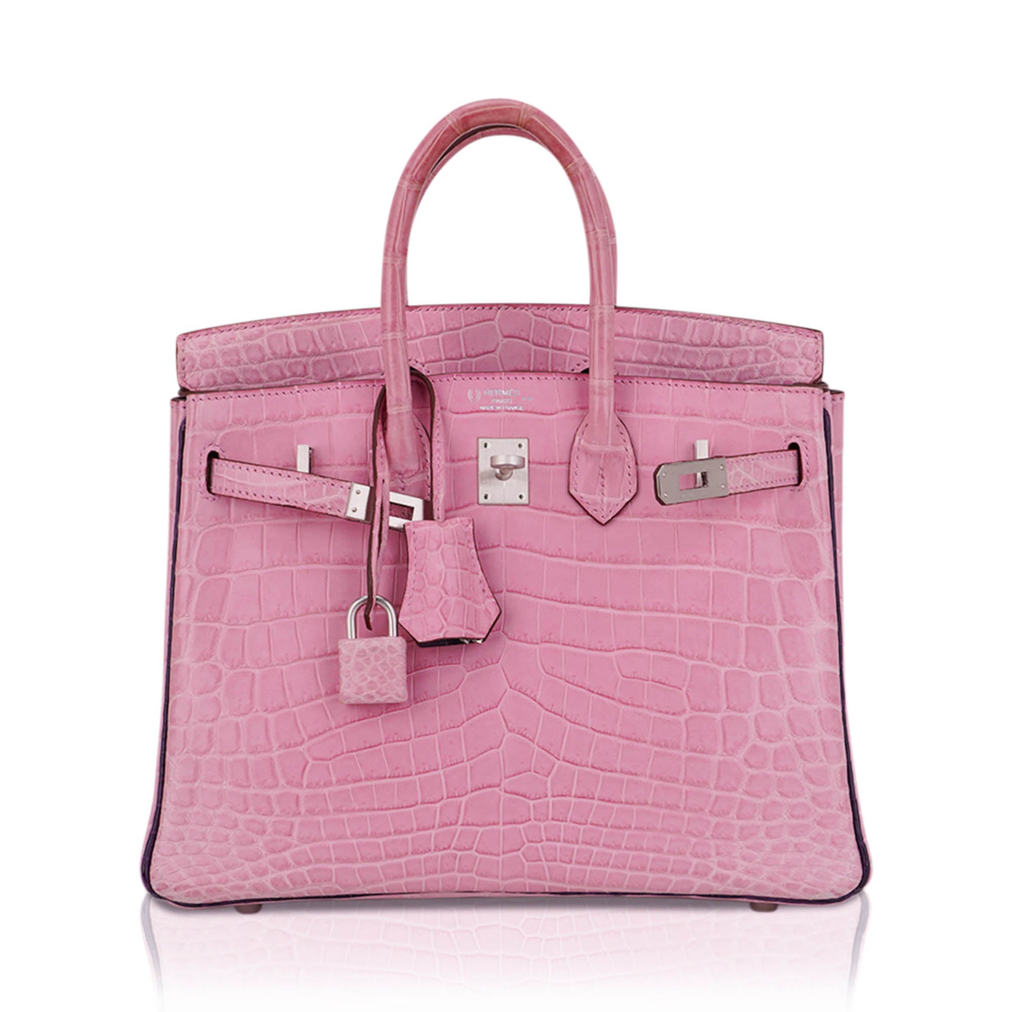 Birkin HSS 25 Bag 5P Pink and Violet Matte Crocodile with Brushed Palladium Hardware
