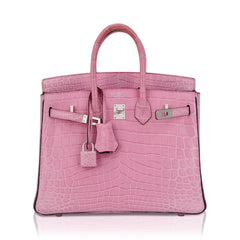 Birkin HSS 25 Bag 5P Pink and Violet Matte Crocodile with Brushed Palladium Hardware