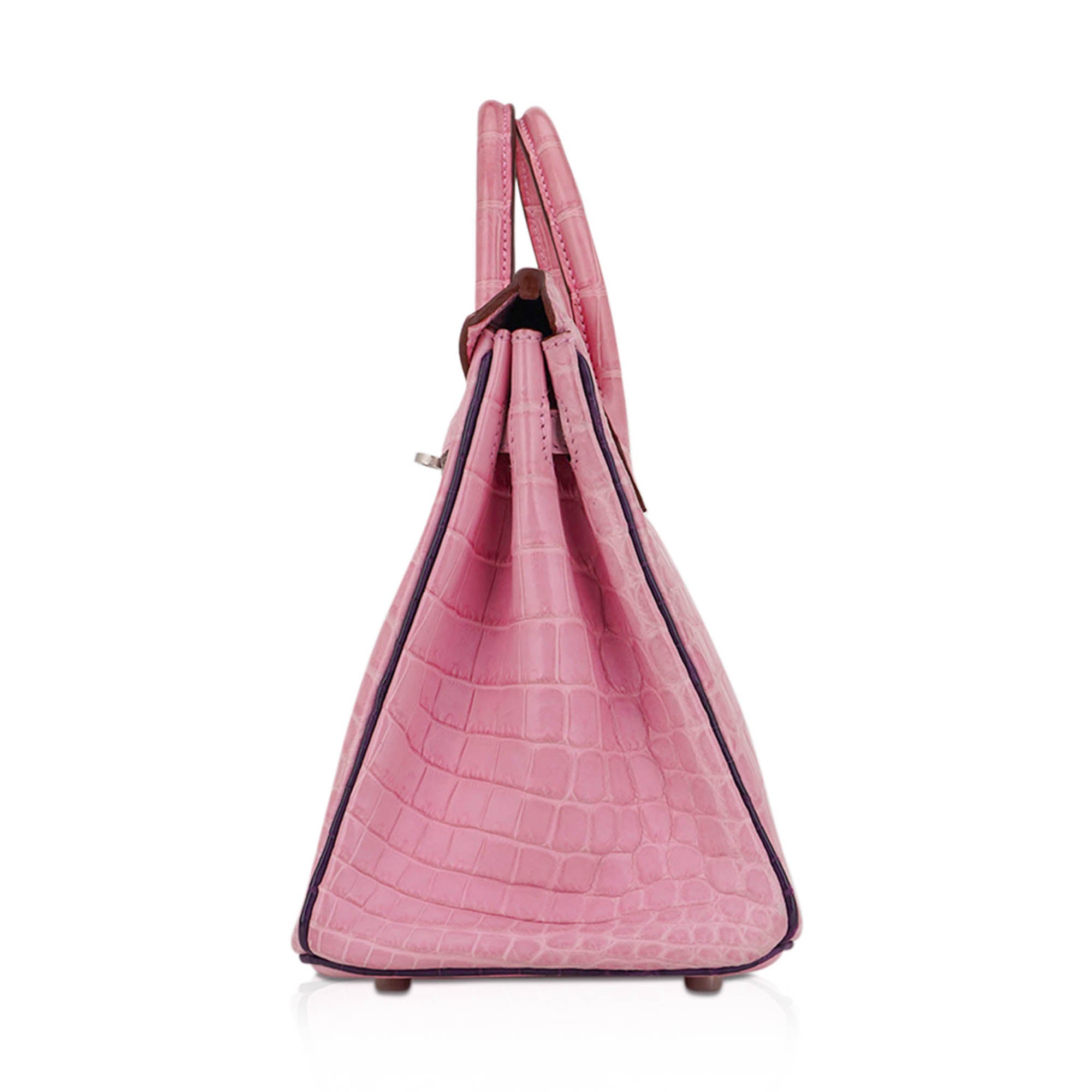 Birkin HSS 25 Bag 5P Pink and Violet Matte Crocodile with Brushed Palladium Hardware