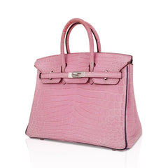 Birkin HSS 25 Bag 5P Pink and Violet Matte Crocodile with Brushed Palladium Hardware