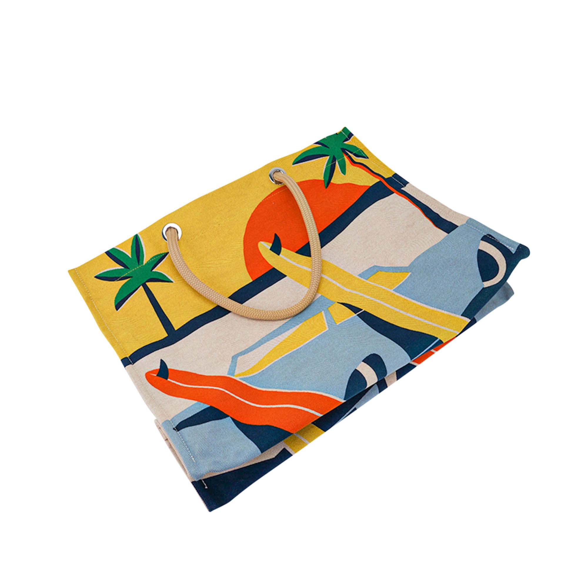 Beach Tote bag Apres la Vague Printed Toile Jaune and Blue