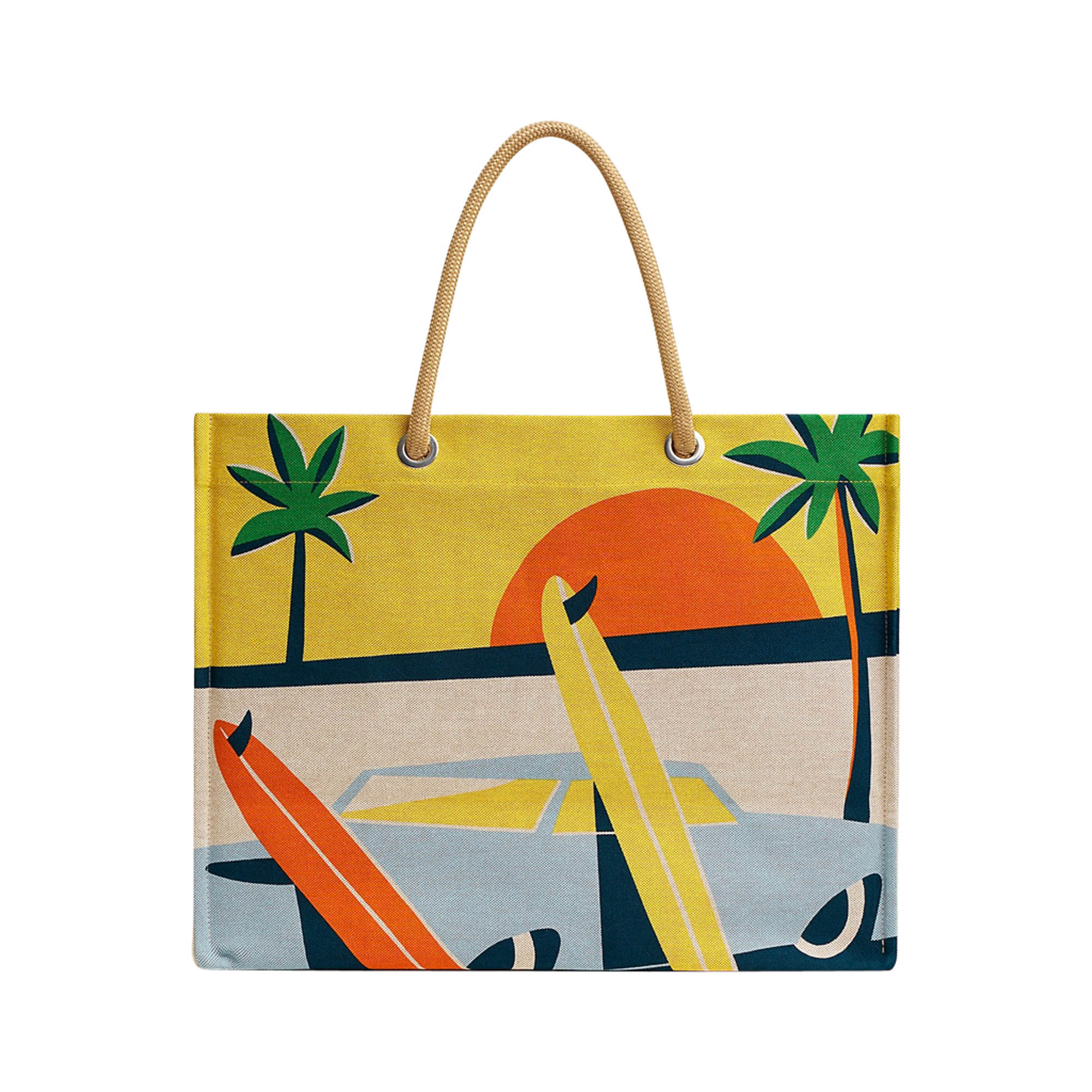 Beach Tote bag Apres la Vague Printed Toile Jaune and Blue