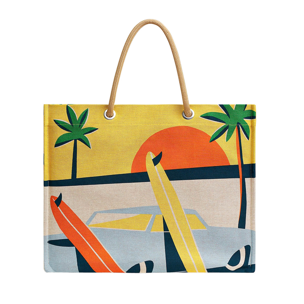 Beach Tote bag Apres la Vague Printed Toile Jaune and Blue