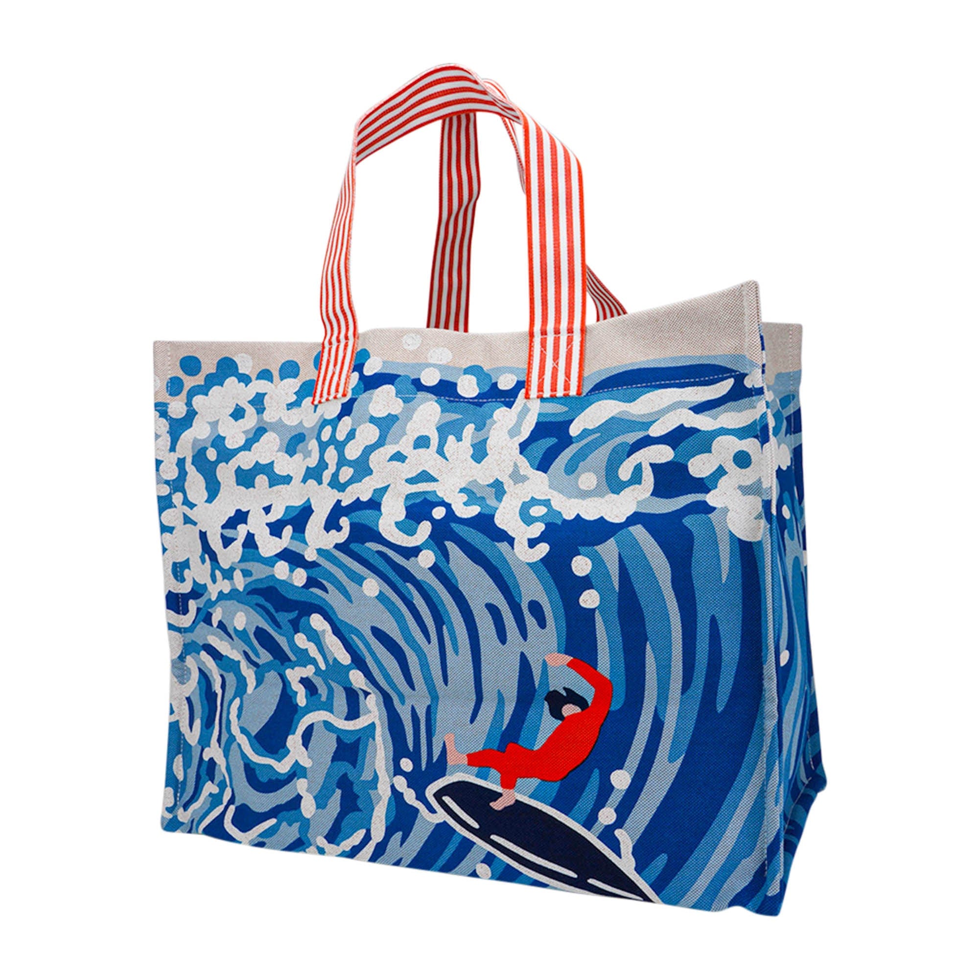 Beach Tote Wave Printed Toile Denim Bag
